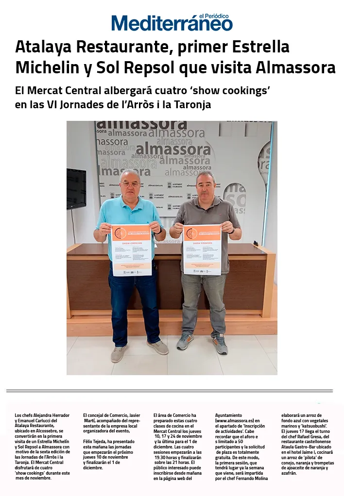 Atalaya Restaurante, primer Estrella Michelin y Sol Repsol que visita Almassora