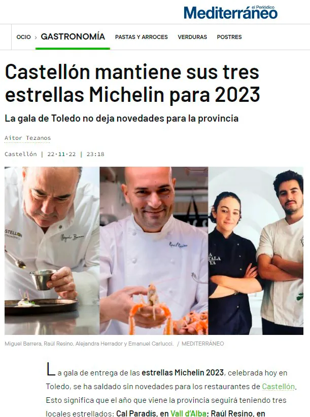 Castellón mantiene sus tres estrellas Michelin para 2023